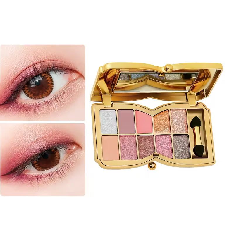 10-color Luxury Shimmer Eyeshadow Palette With Brush And Mirror.