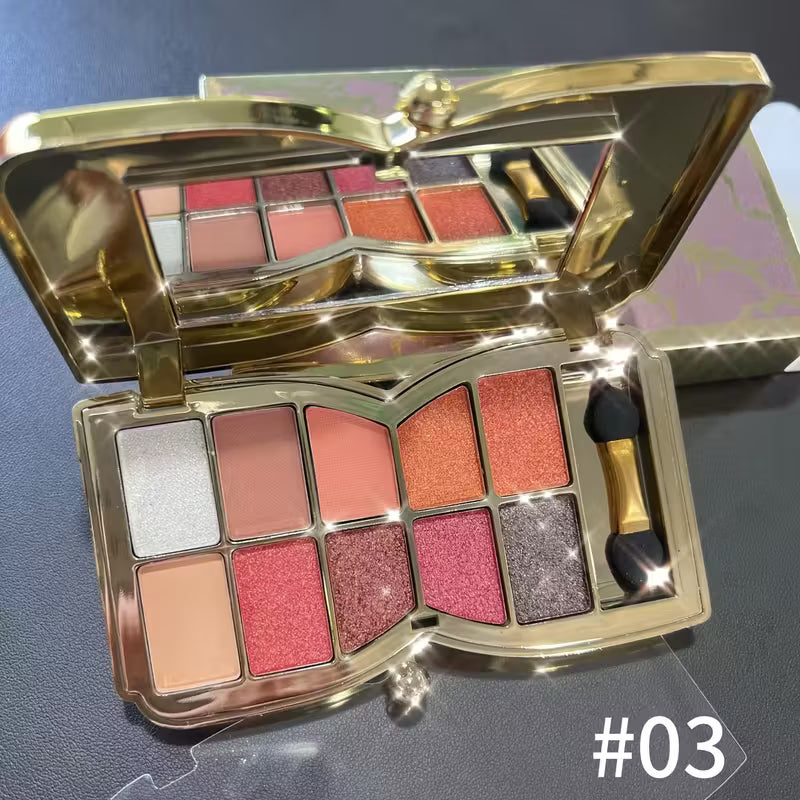 10-color Luxury Shimmer Eyeshadow Palette With Brush And Mirror.