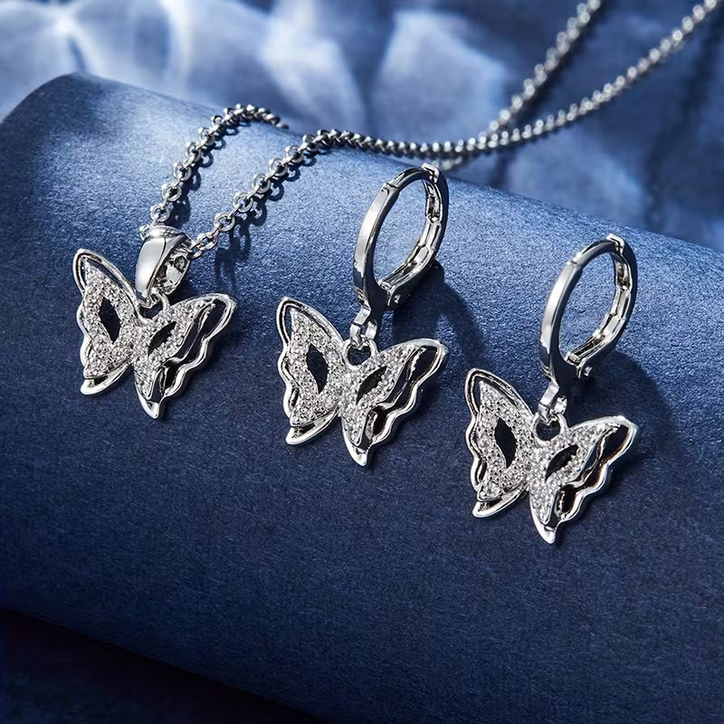 14K Golden Plated Butterfly Wing Pendant Earrings and Necklace.