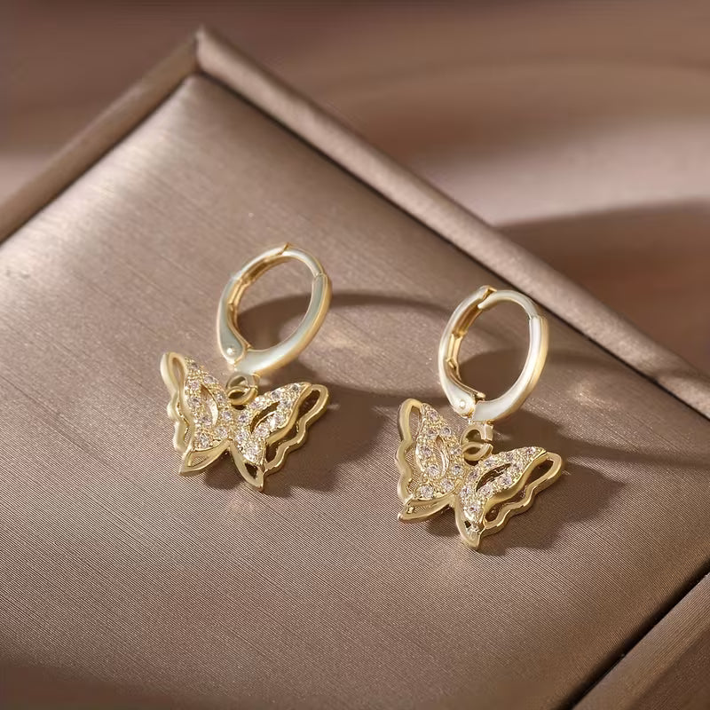14K Golden Plated Butterfly Wing Pendant Earrings and Necklace.