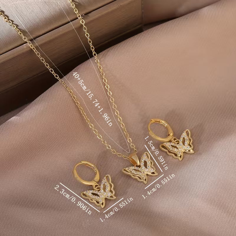 14K Golden Plated Butterfly Wing Pendant Earrings and Necklace.