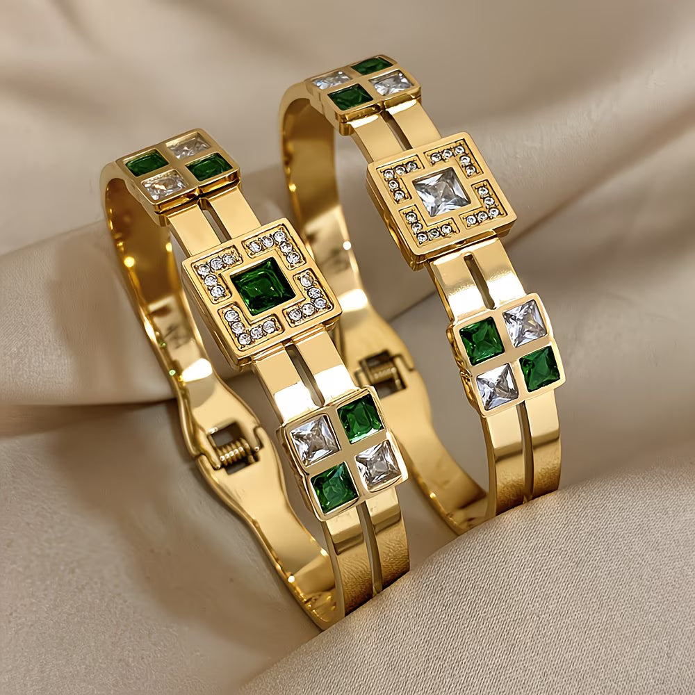 18K Gold Plated "Emerald-Cut" Luxury Bangle.