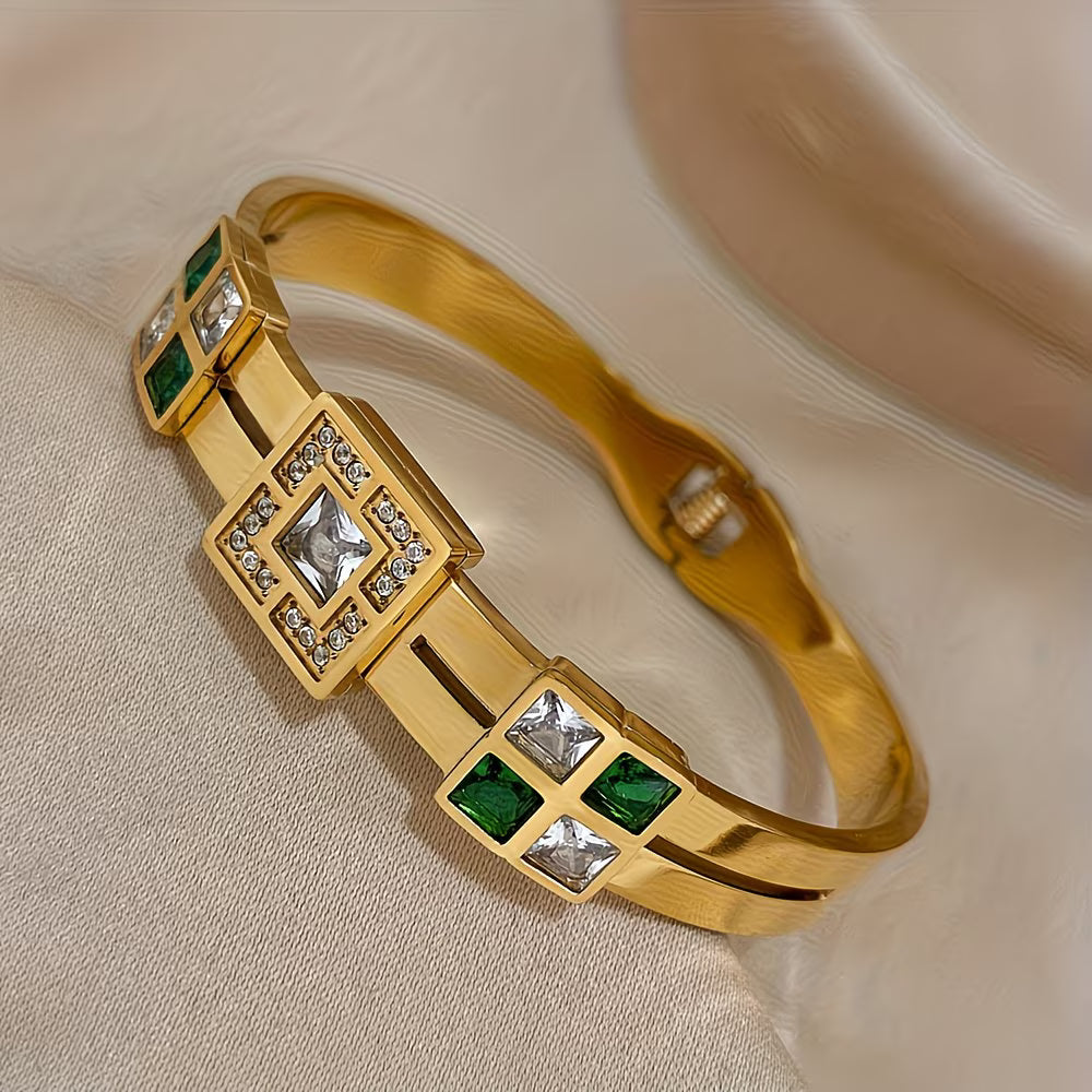 18K Gold Plated "Emerald-Cut" Luxury Bangle.
