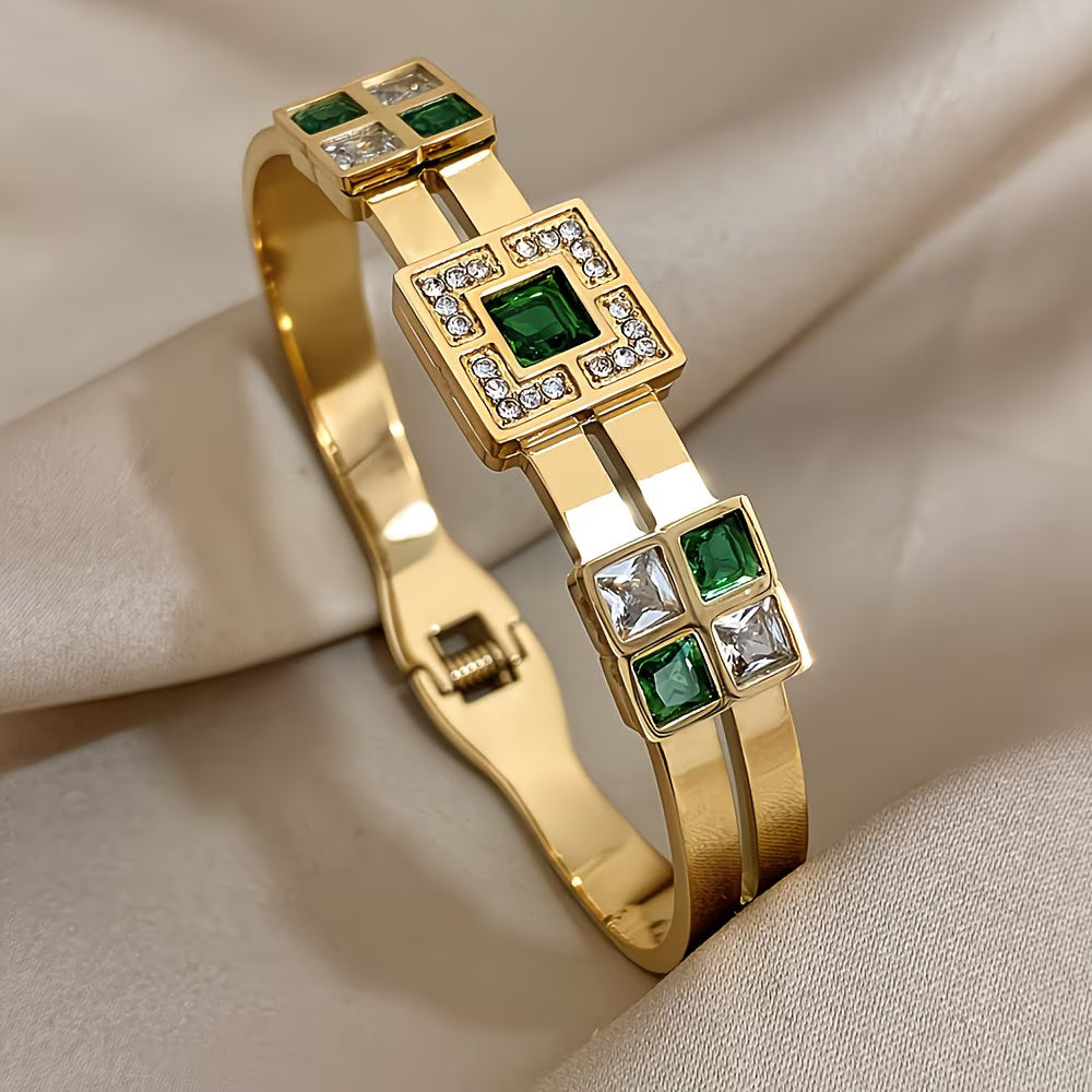 18K Gold Plated "Emerald-Cut" Luxury Bangle.