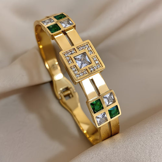 18K Gold Plated "Emerald-Cut" Luxury Bangle.