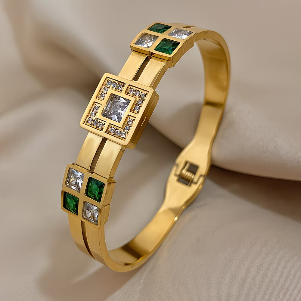 18K Gold Plated "Emerald-Cut" Luxury Bangle.