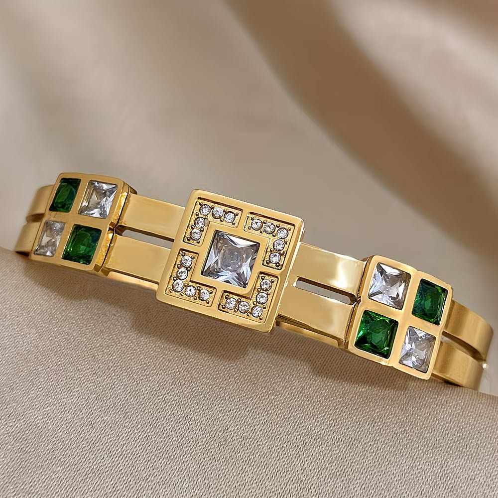 18K Gold Plated "Emerald-Cut" Luxury Bangle.