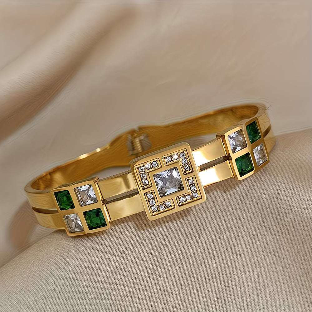 18K Gold Plated "Emerald-Cut" Luxury Bangle.