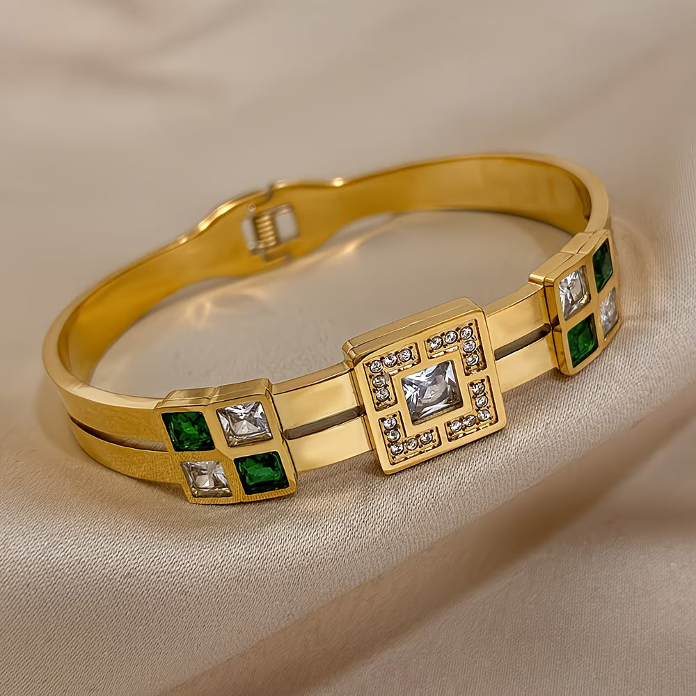 18K Gold Plated "Emerald-Cut" Luxury Bangle.