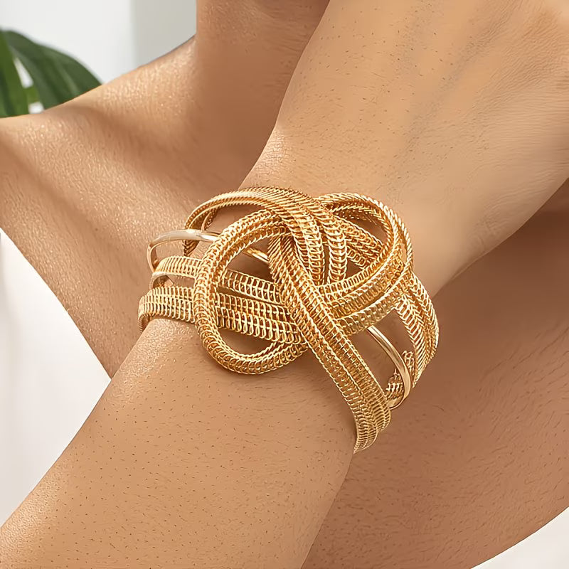 18K Gold Plated Geometric "Sleeve" Cuff Bracelet.