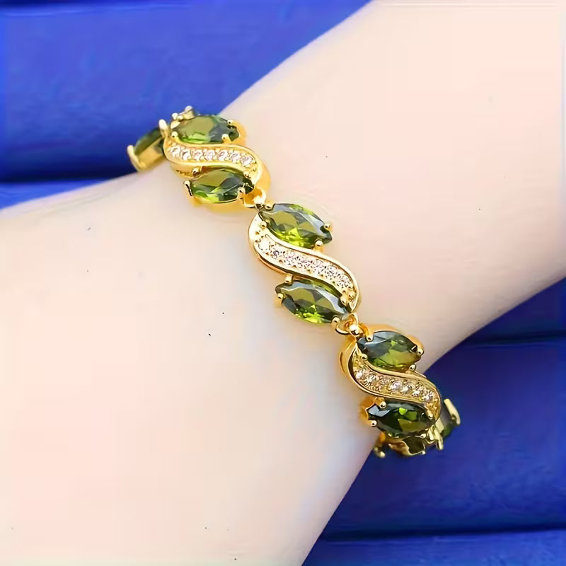 18K Gold Plated Olive Green Bracelet.