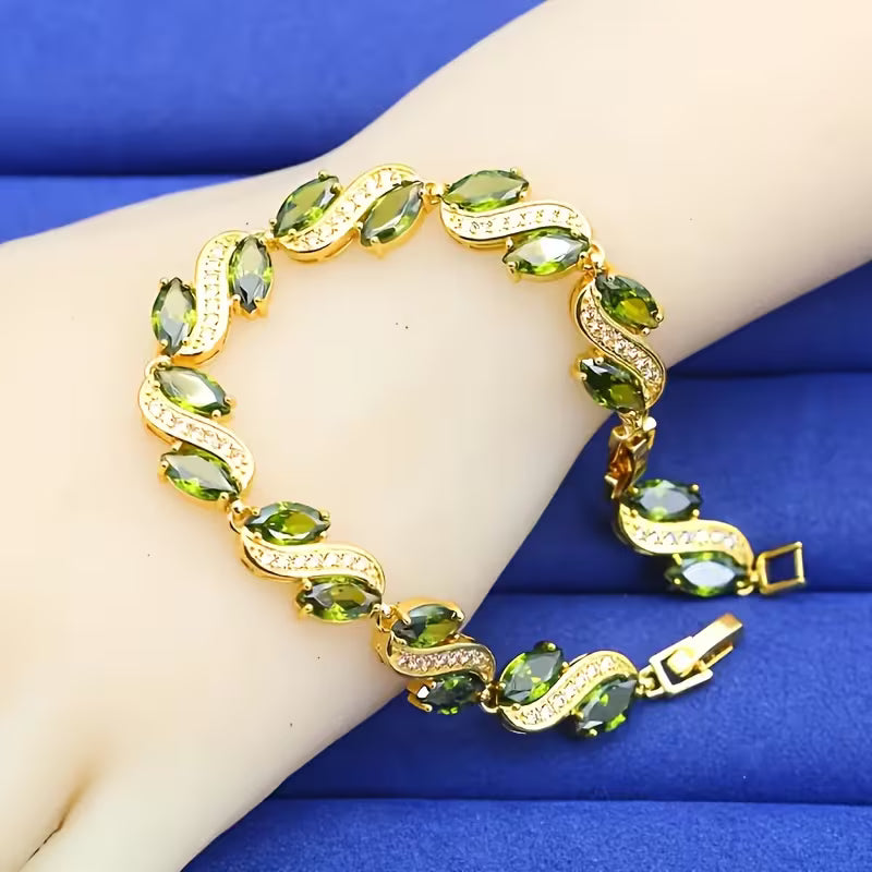 18K Gold Plated Olive Green Bracelet.