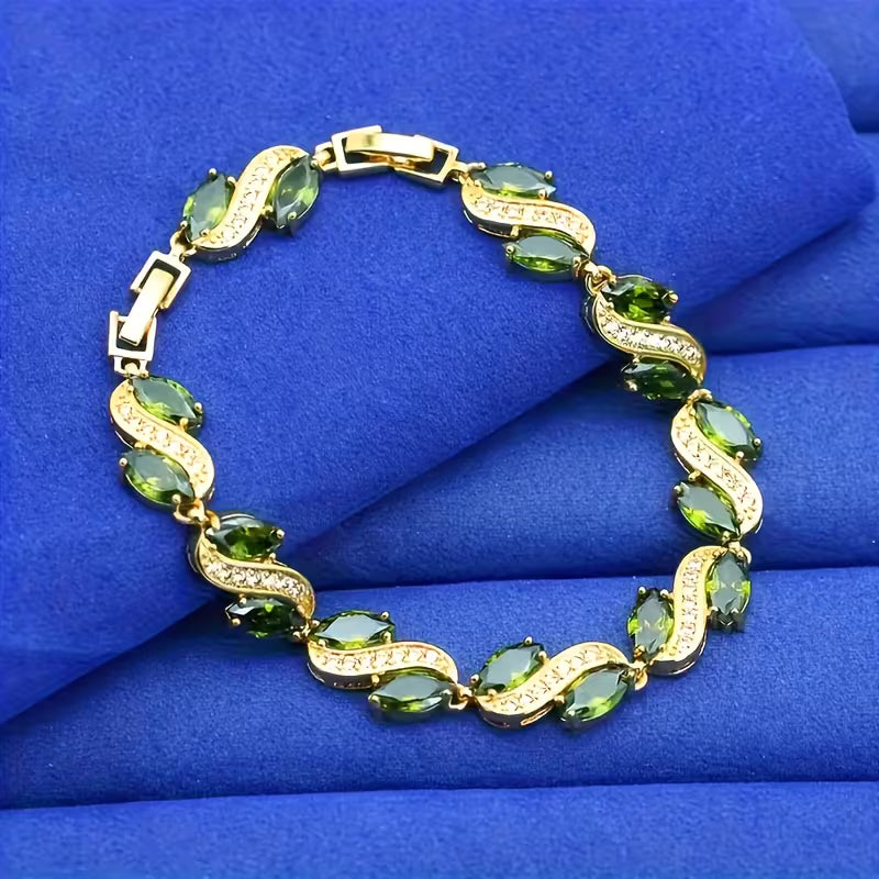 18K Gold Plated Olive Green Bracelet.