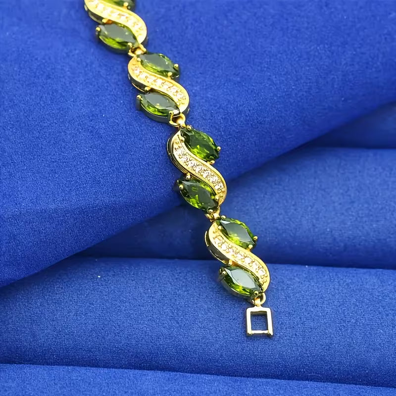 18K Gold Plated Olive Green Bracelet.