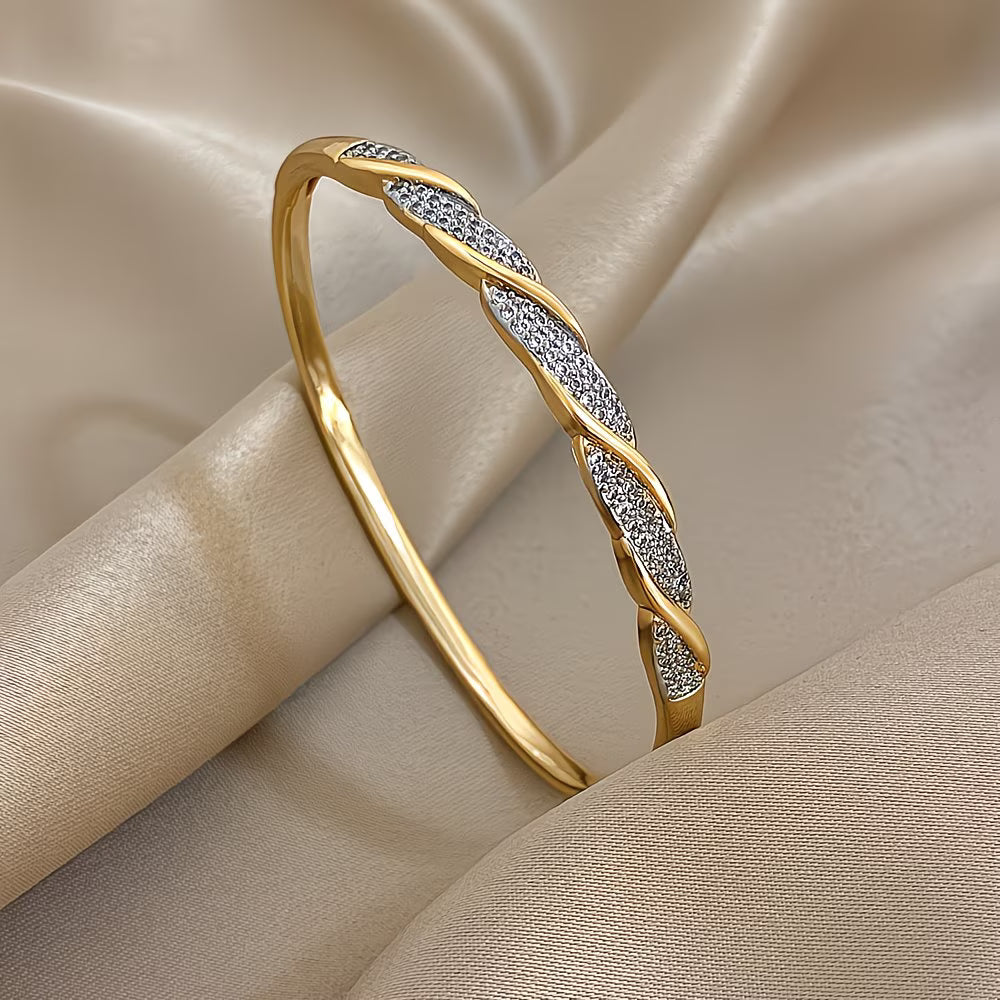 18K Gold Plated Twisted Copper Bangle Bracelet.