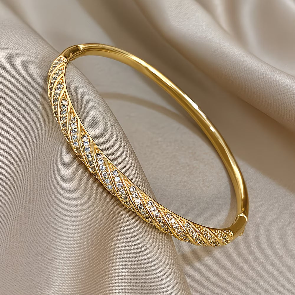 18K Gold Plated Twisted Copper Bangle Bracelet.