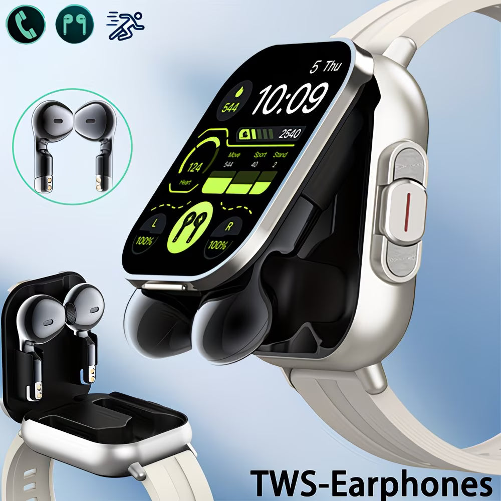 2-in-1 Smartwatch with Built-in TWS Earbuds – 2.01" HD