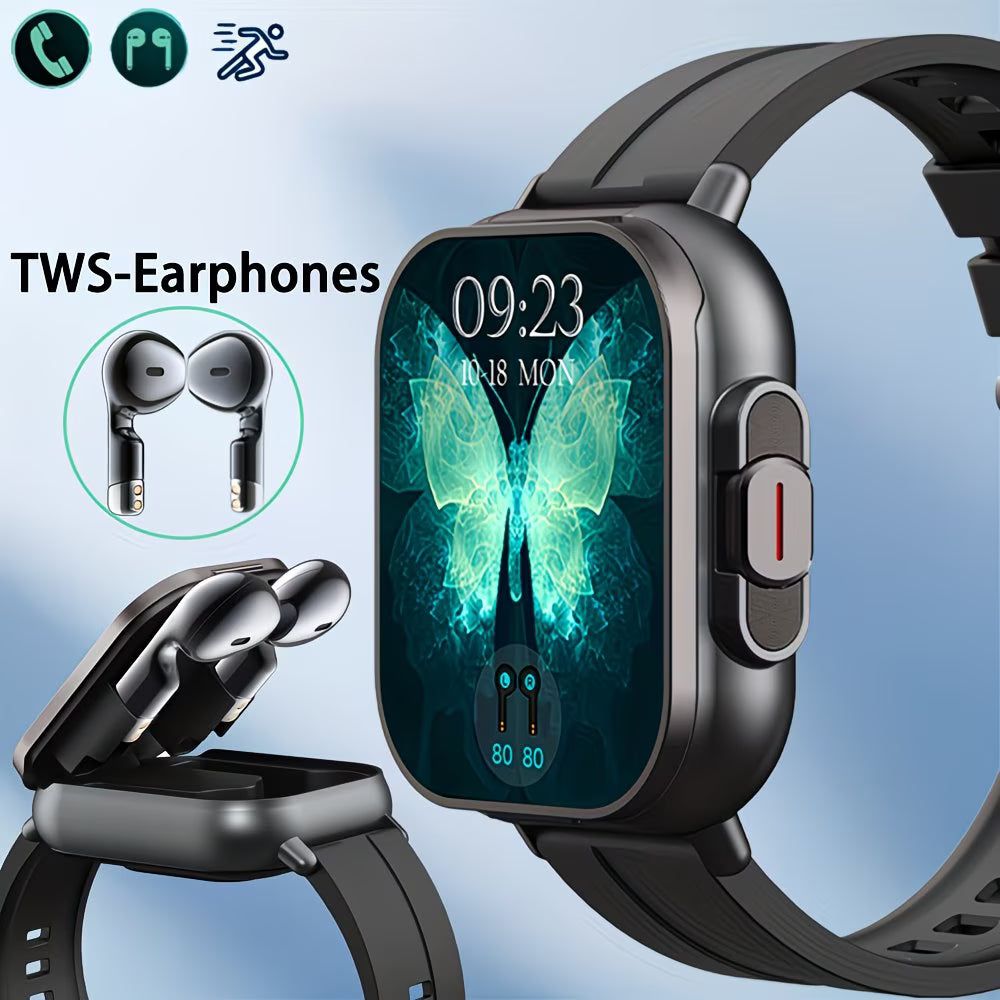 2-in-1 Smartwatch with Built-in TWS Earbuds – 2.01" HD