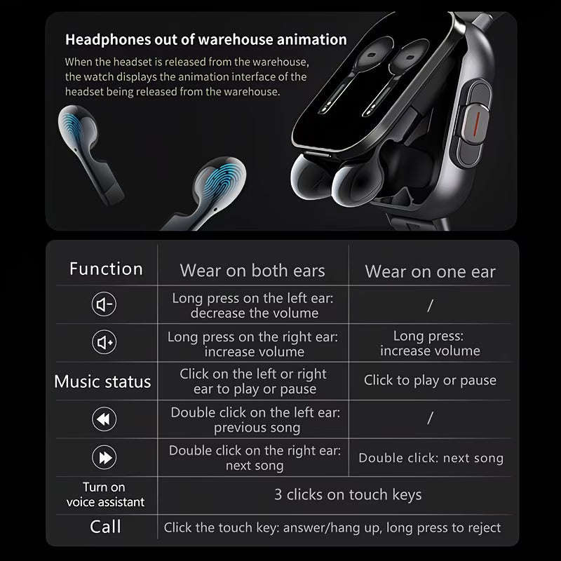 2-in-1 Smartwatch with Built-in TWS Earbuds – 2.01" HD