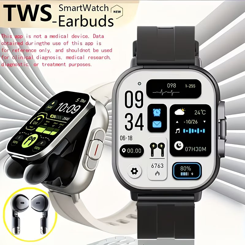 2-in-1 Smartwatch with Built-in TWS Earbuds – 2.01" HD
