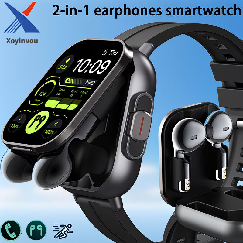 2-in-1 Smartwatch with Built-in TWS Earbuds – 2.01" HD