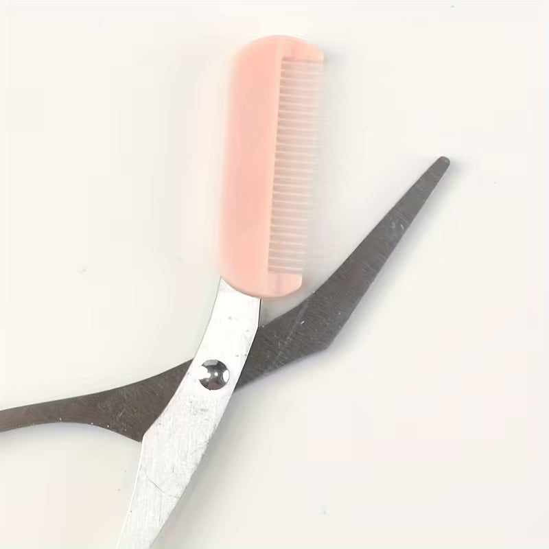 2-in-1 Stainless Steel Eyebrow Scissors with Integrated Comb.