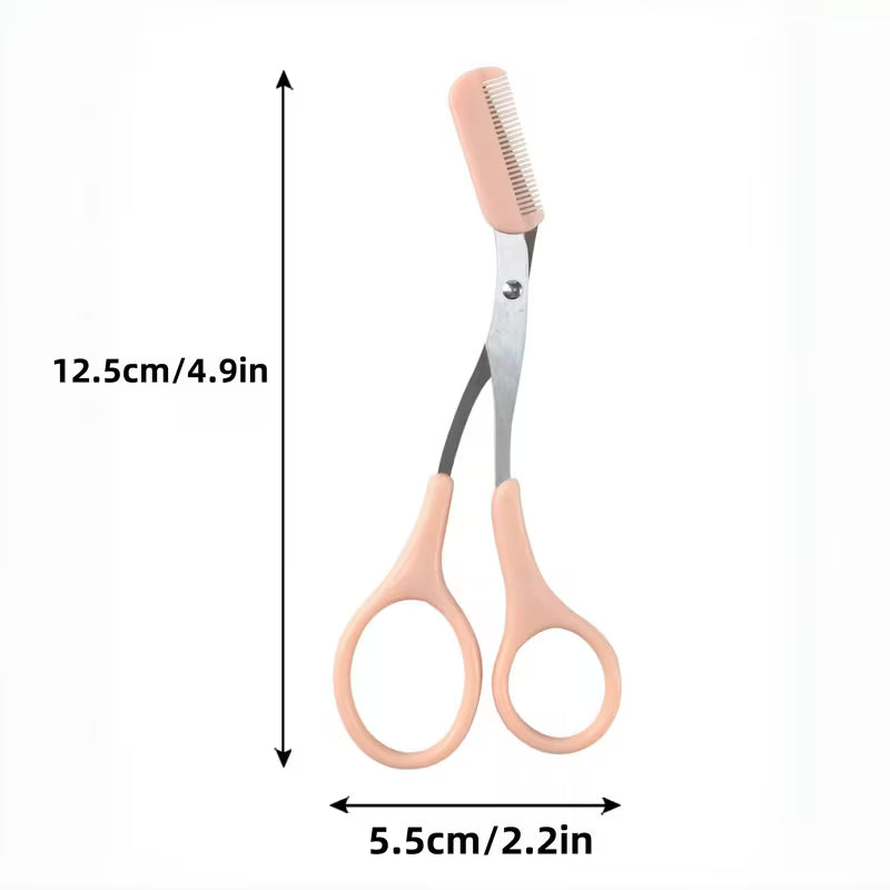2-in-1 Stainless Steel Eyebrow Scissors with Integrated Comb.