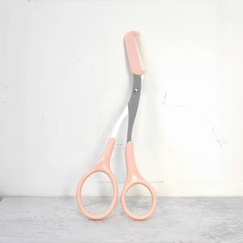 2-in-1 Stainless Steel Eyebrow Scissors with Integrated Comb.