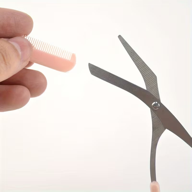2-in-1 Stainless Steel Eyebrow Scissors with Integrated Comb.