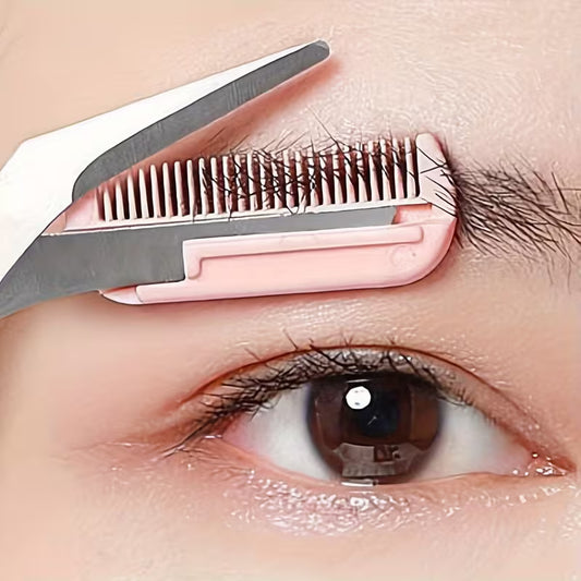 2-in-1 Stainless Steel Eyebrow Scissors with Integrated Comb.