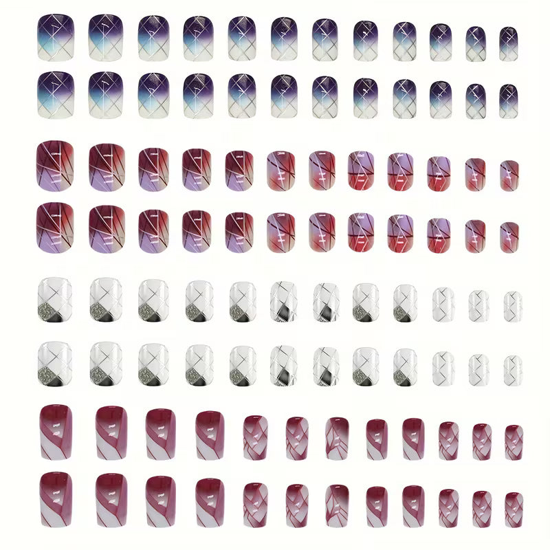 24pcs Shattered Gradient Sky Blue Glaze Nails Set.