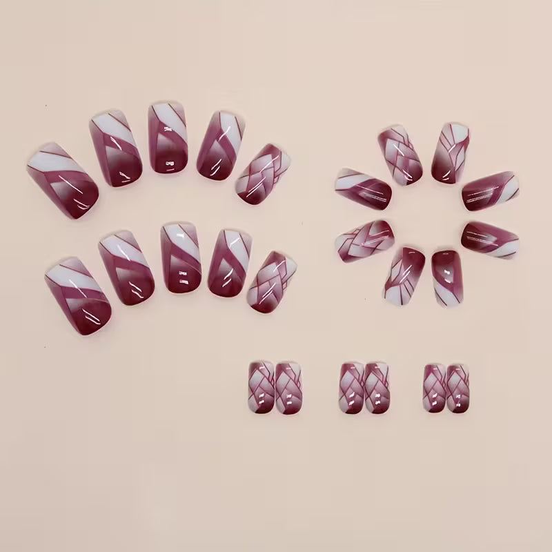 24pcs Shattered Gradient Sky Blue Glaze Nails Set.