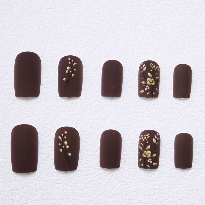 24pcs Square with Matte Floral Embossed Press-On Nails Set.