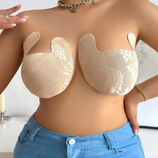 2 Pairs of Plus Size Sticky Lace Breathable Invisible Breast.
