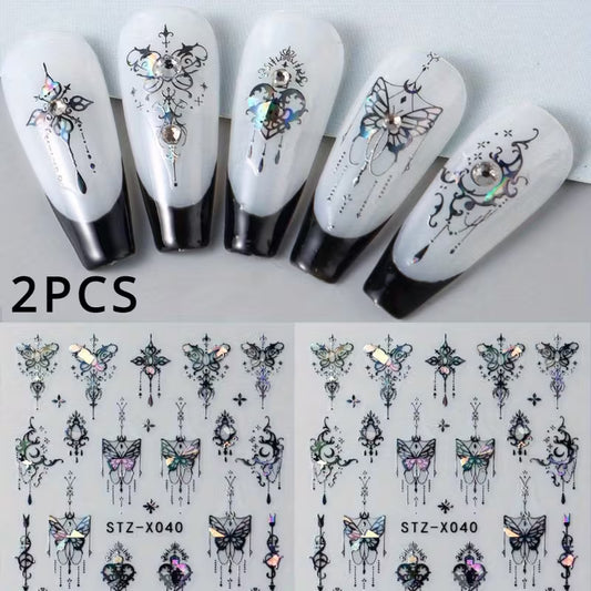 2pcs 3D Holographic Jewelry Butterfly Decals Butterfly Nail Art Stickers.