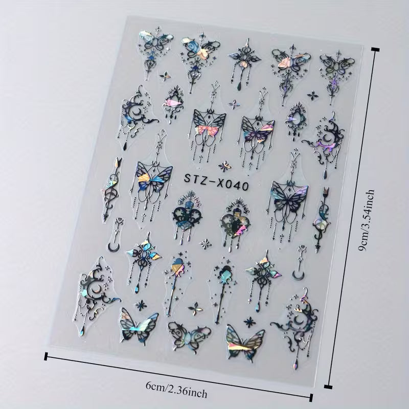 2pcs 3D Holographic Jewelry Butterfly Decals Butterfly Nail Art Stickers.