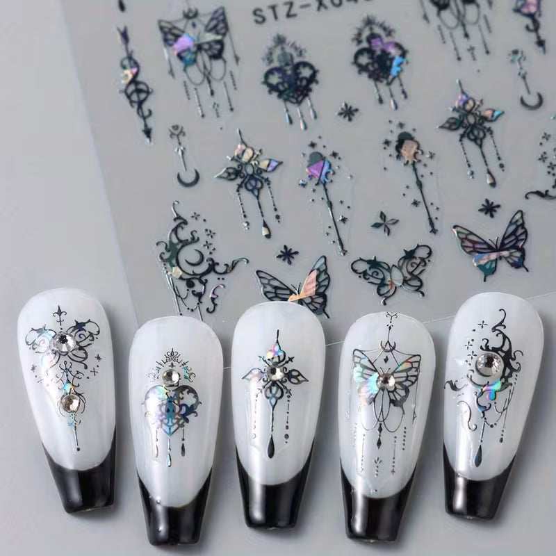 2pcs 3D Holographic Jewelry Butterfly Decals Butterfly Nail Art Stickers.