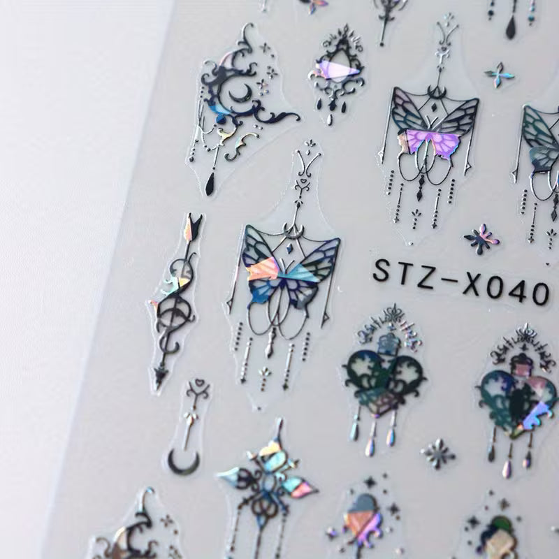 2pcs 3D Holographic Jewelry Butterfly Decals Butterfly Nail Art Stickers.