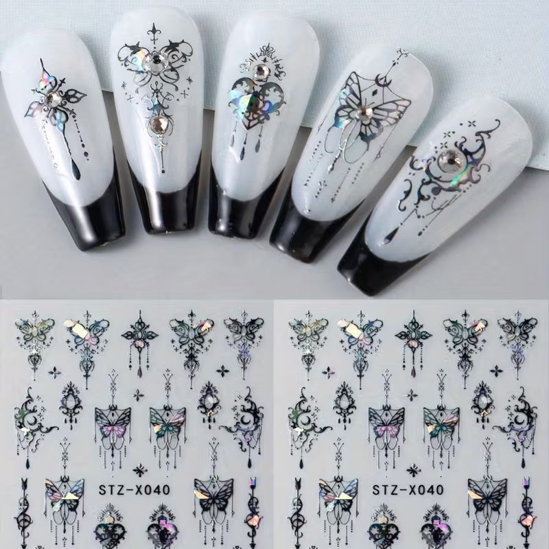 2pcs 3D Holographic Jewelry Butterfly Decals Butterfly Nail Art Stickers.
