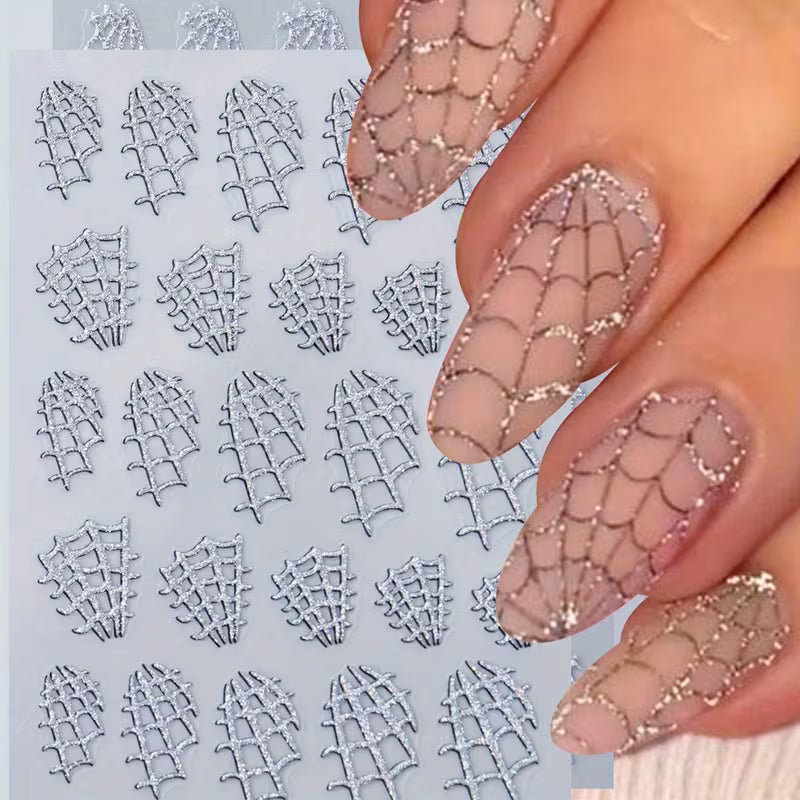 2pcs Halloween Glitter Spider Web Nail Art Stickers.