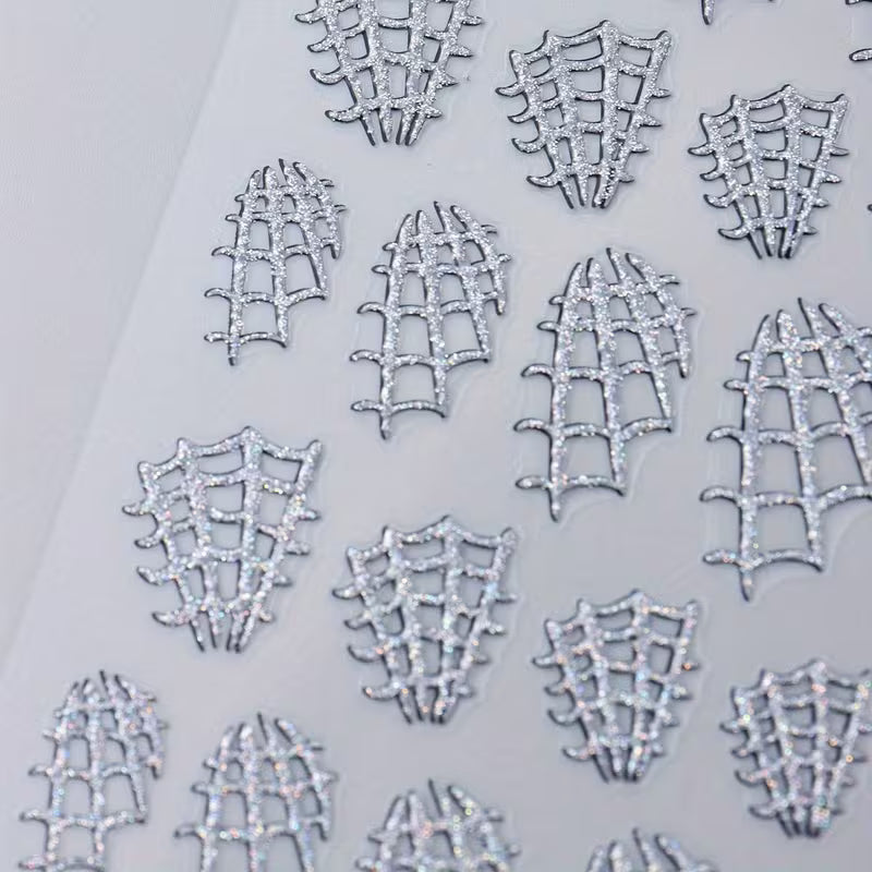 2pcs Halloween Glitter Spider Web Nail Art Stickers.