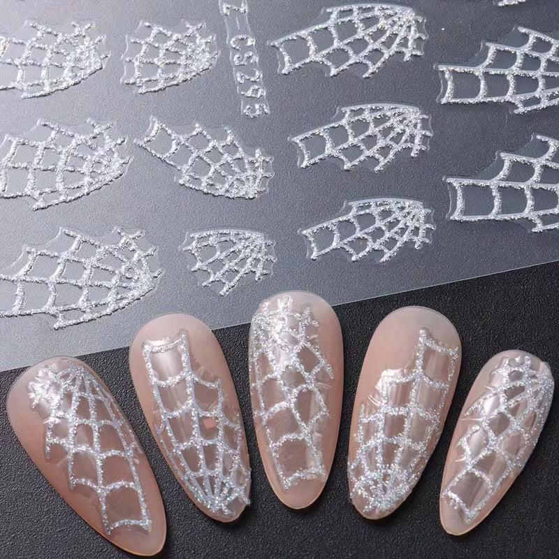 2pcs Halloween Glitter Spider Web Nail Art Stickers.