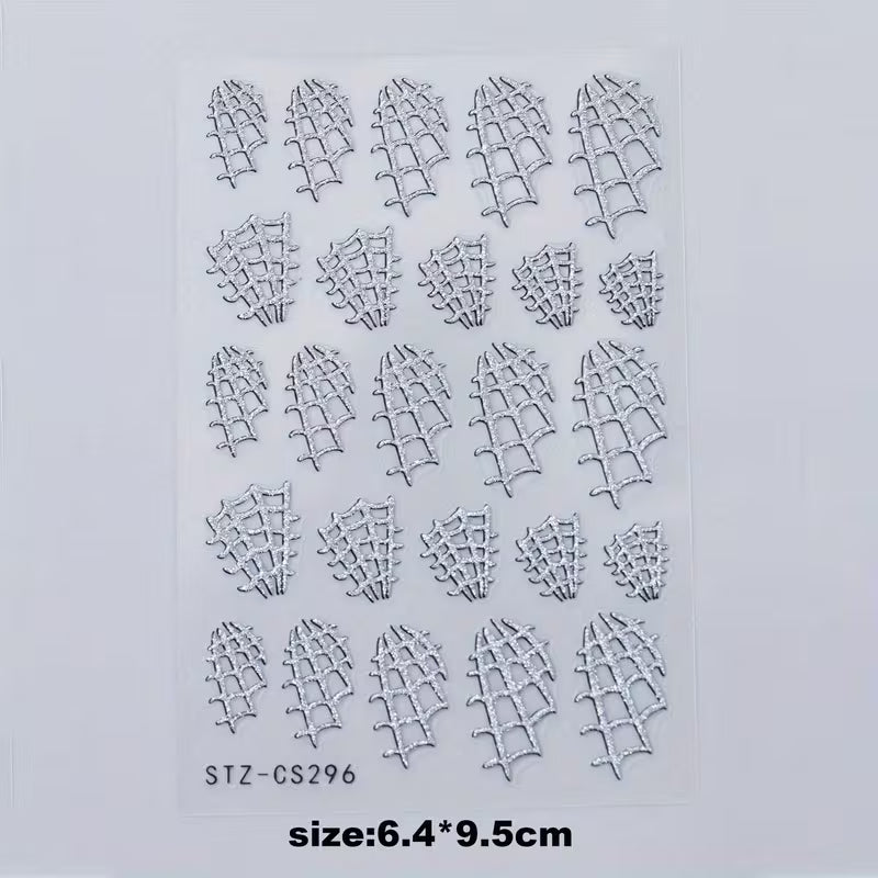 2pcs Halloween Glitter Spider Web Nail Art Stickers.