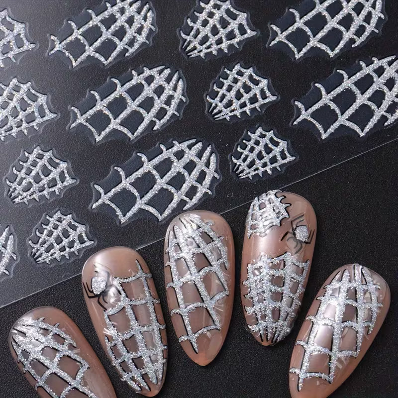 2pcs Halloween Glitter Spider Web Nail Art Stickers.