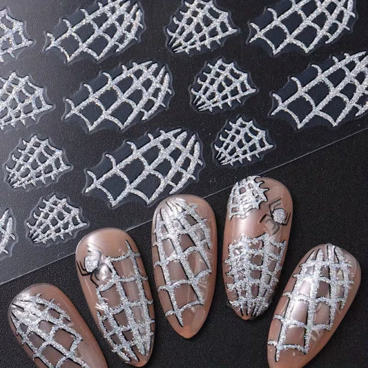 2pcs Halloween Glitter Spider Web Nail Art Stickers.