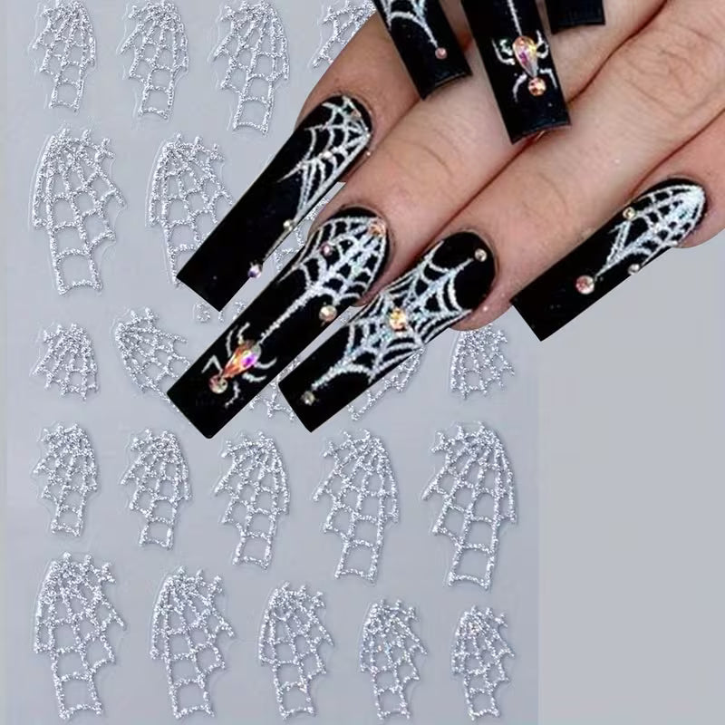 2pcs Halloween Glitter Spider Web Nail Art Stickers.