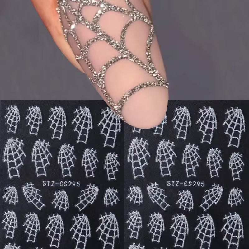 2pcs Halloween Glitter Spider Web Nail Art Stickers.