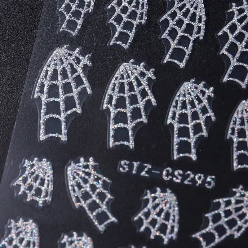 2pcs Halloween Glitter Spider Web Nail Art Stickers.