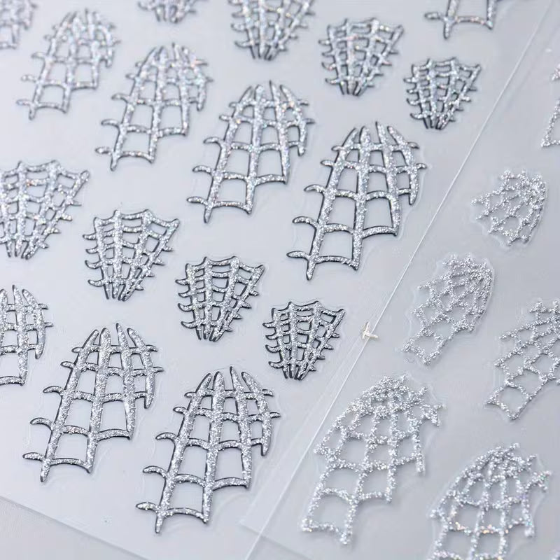 2pcs Halloween Glitter Spider Web Nail Art Stickers.