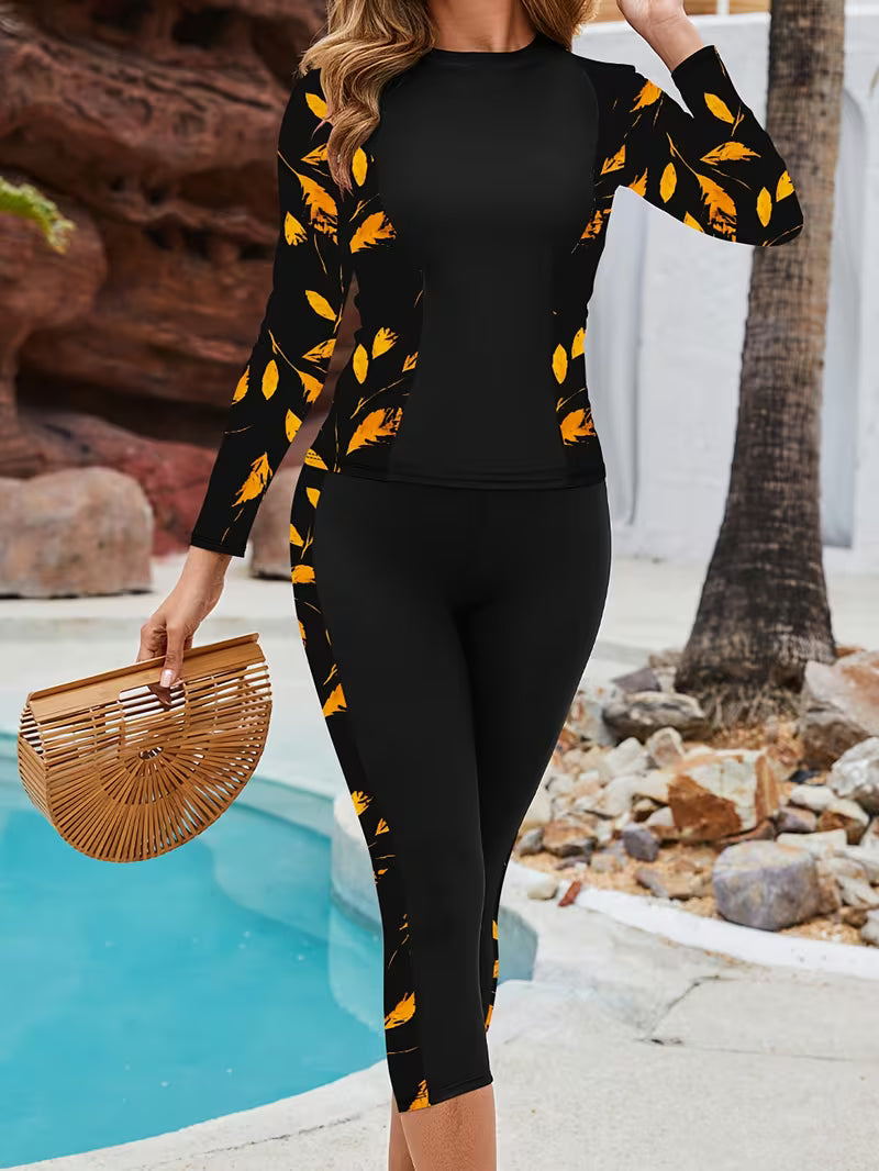 2pcs Long Sleeve and Swim Shorts.